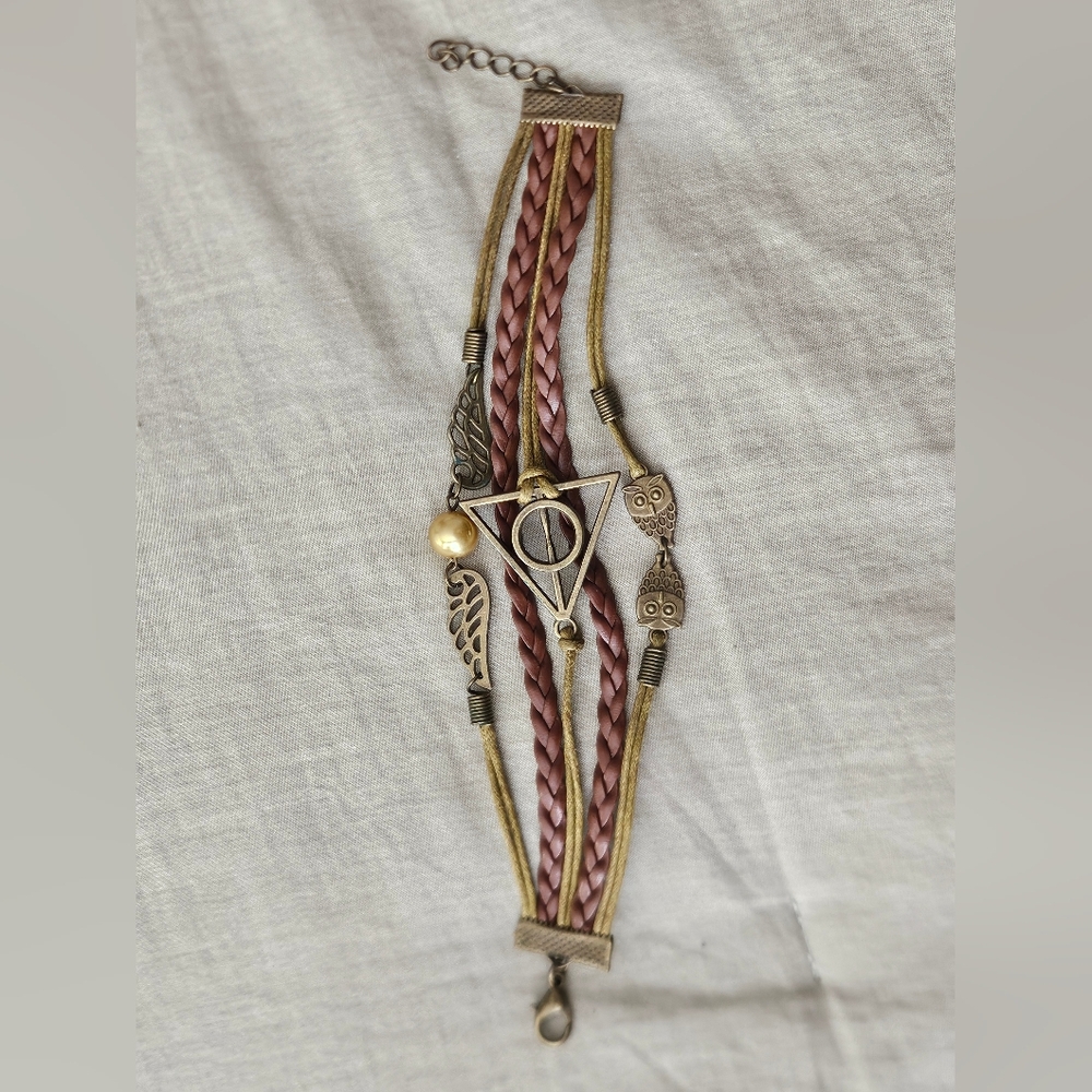 Brown and Bronze Deathly Hallows Bracelet | Harry Potter Charm Bracelet